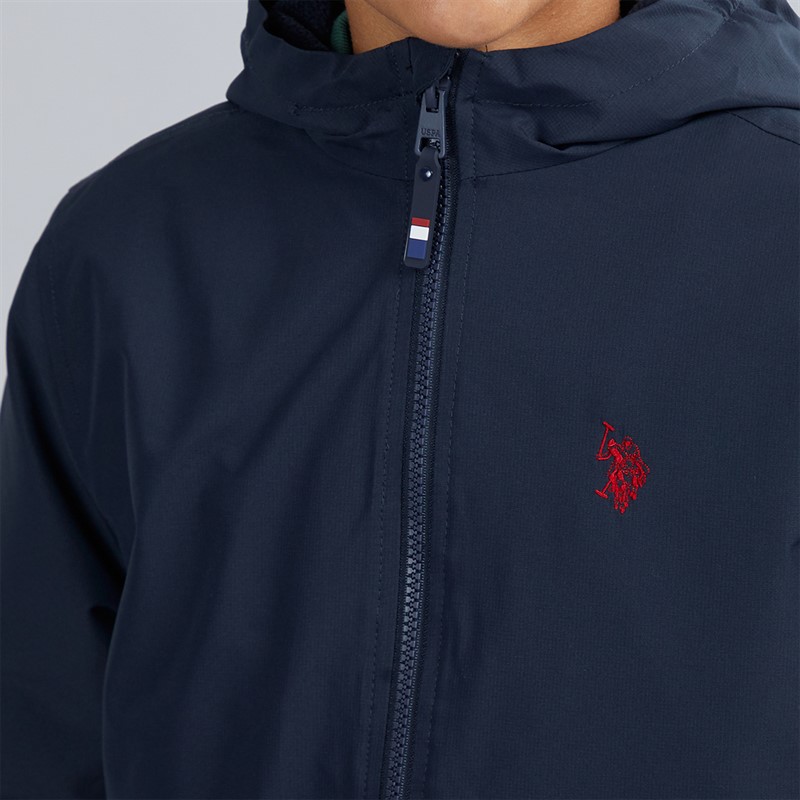 U.S. POLO ASSN. Boys Micro Fleece Lined Windbreaker Jacket Dark Sapphire Navy/Haute Red Dhm
