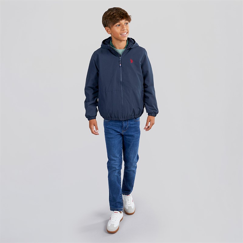 U.S. POLO ASSN. Boys Micro Fleece Lined Windbreaker Jacket Dark Sapphire Navy/Haute Red Dhm