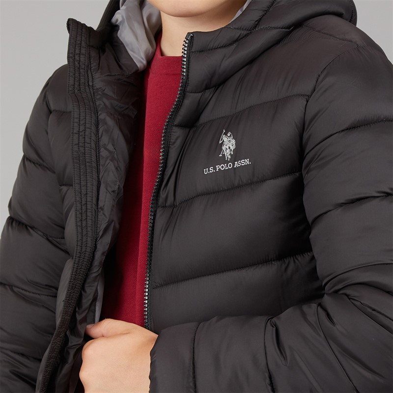U.S. POLO ASSN. Boys Hooded Quilted Jacket Black