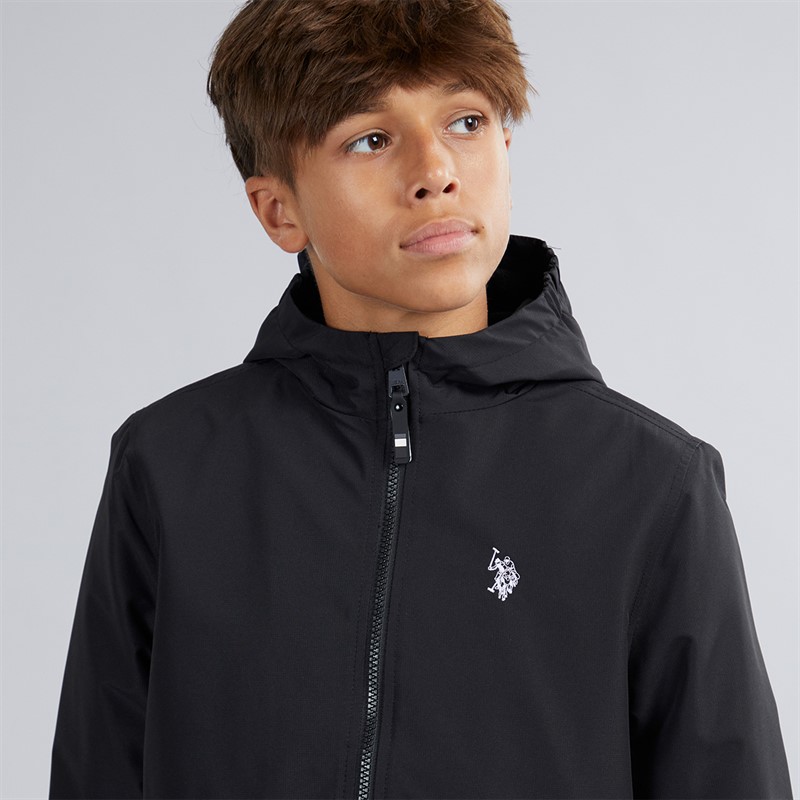 U.S. POLO ASSN. Boys Micro Fleece Lined Windbreaker Jacket Black/Bright White DHM Black Bright White Dhm