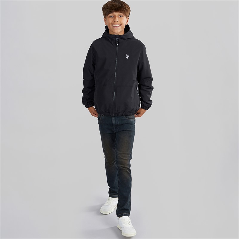 U.S. POLO ASSN. Boys Micro Fleece Lined Windbreaker Jacket Black/Bright White DHM Black Bright White Dhm