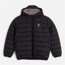 U.S. POLO ASSN. Boys Hooded Quilted Jacket Black