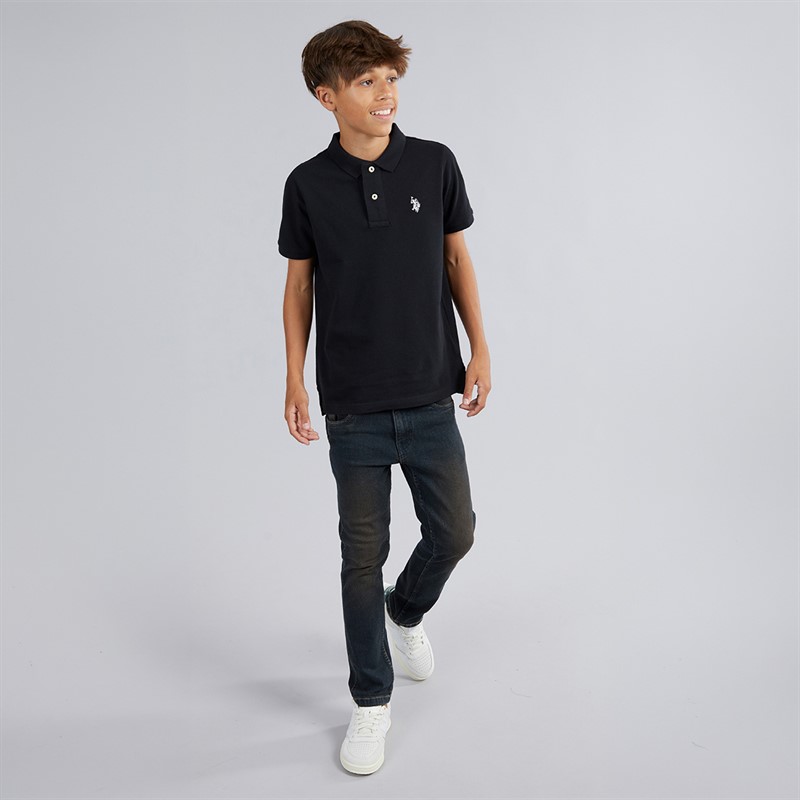 U.S. POLO ASSN. Boys DHM Pique Polo Shirt Black/Bright White DHM Black Bright White Dhm