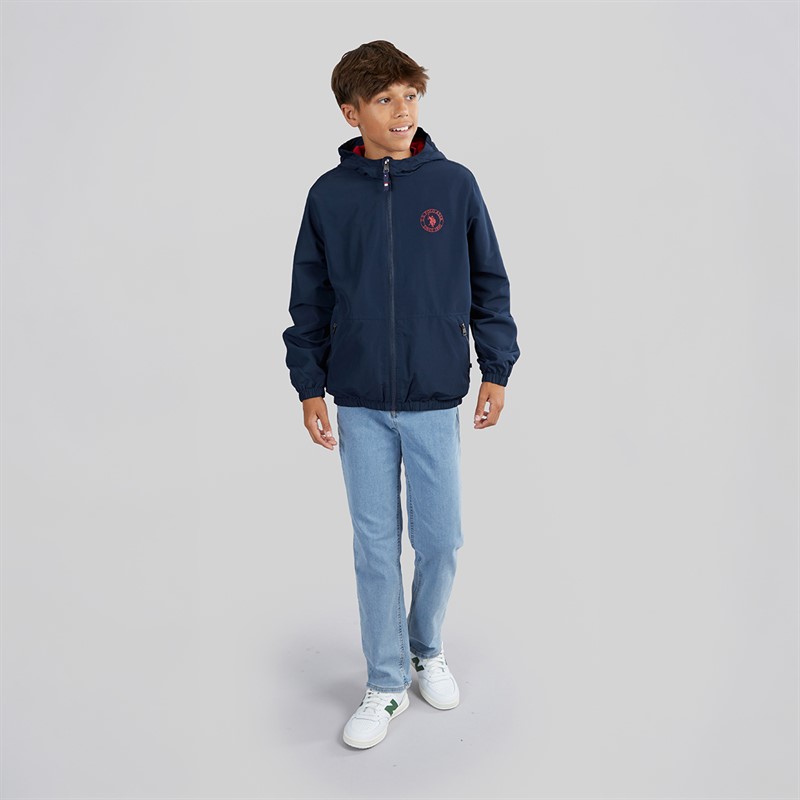 U.S. POLO ASSN. Boys Fleece Lined Windcheater Jacket Dark Sapphire Navy/Haute Red Dhm