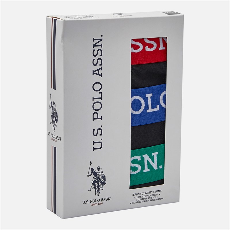 U.S. POLO ASSN. Boys Contrast Waistband Three Pack Trunks Black