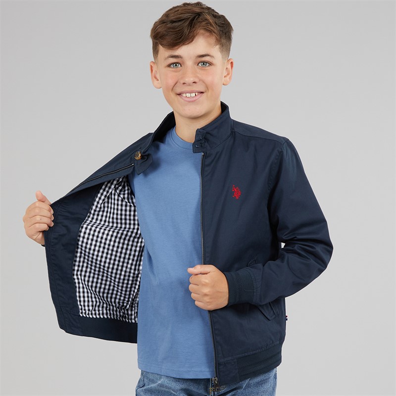 U.S. POLO ASSN. Boys Twill Harrington Jacket Dark Sapphire Navy/Haute Red Dhm