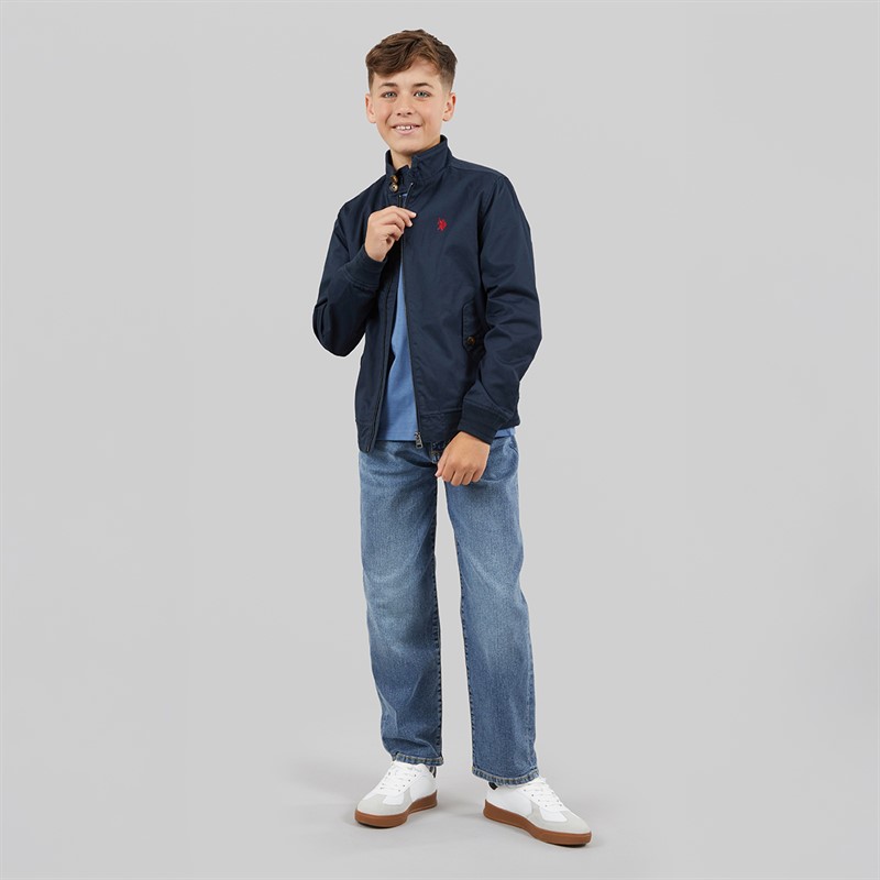 U.S. POLO ASSN. Boys Twill Harrington Jacket Dark Sapphire Navy/Haute Red Dhm