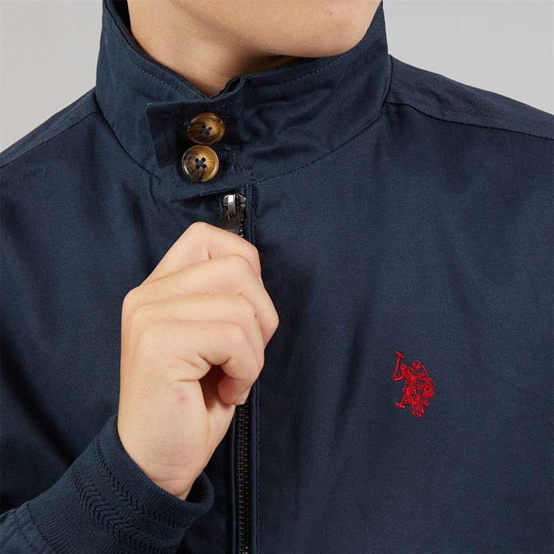 U.S. POLO ASSN. Boys Twill Harrington Jacket Dark Sapphire Navy/Haute Red Dhm