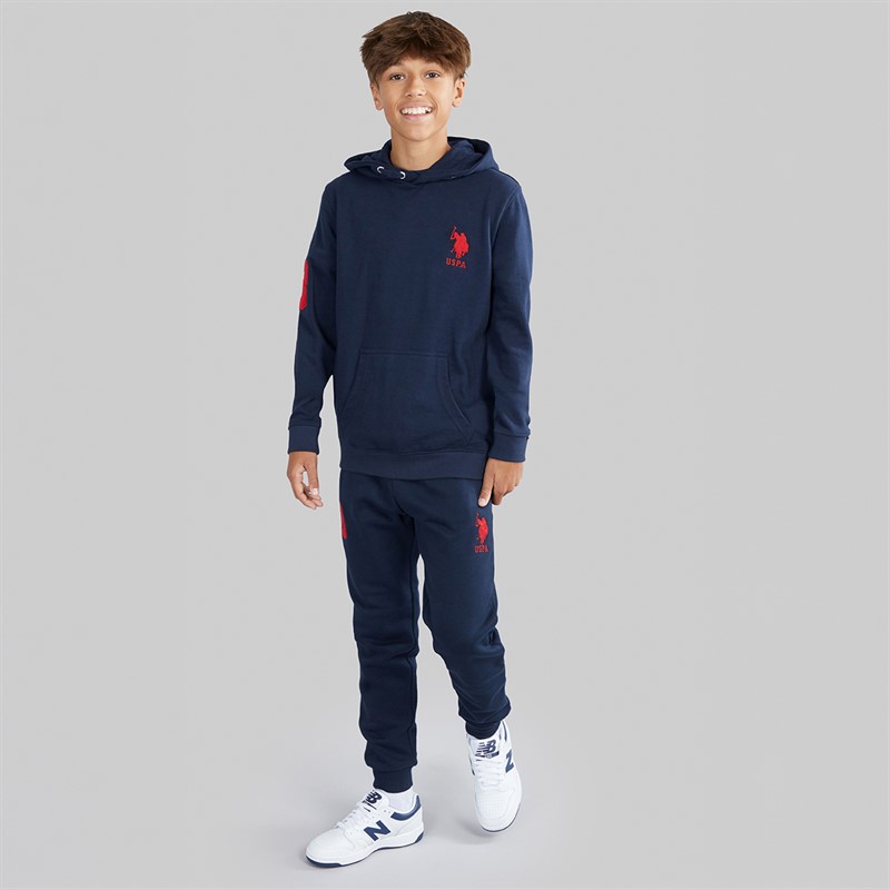 U.S. POLO ASSN. Boys Player 3 LB Hoodie Dark Sapphire Navy/Haute Red Dhm