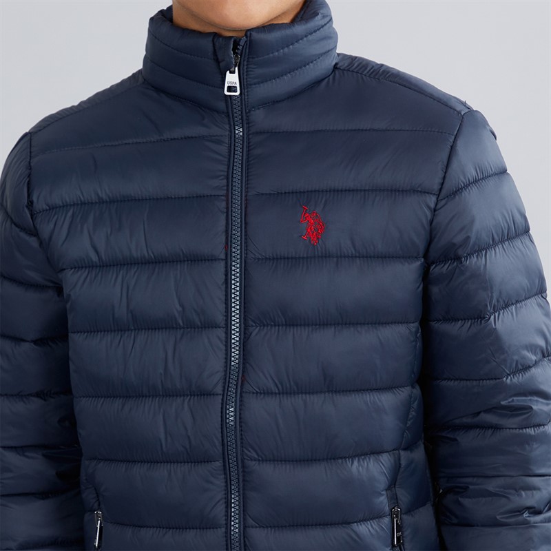 U.S. POLO ASSN. Boys Lightweaight Quilted Jacket Dark Sapphire Navy/Haute Red Dhm