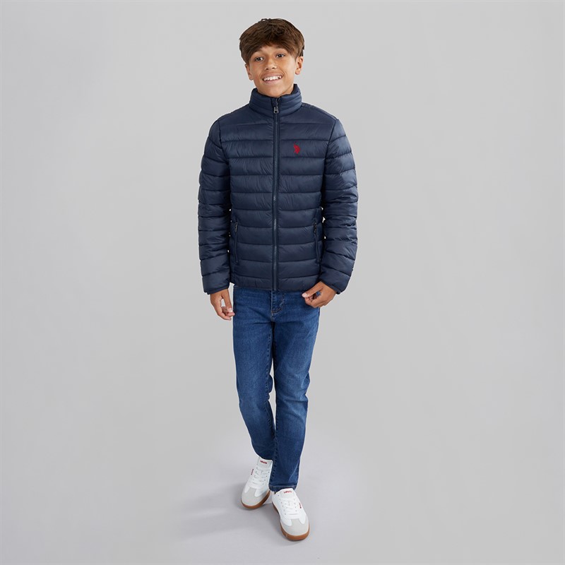 U.S. POLO ASSN. Boys Lightweaight Quilted Jacket Dark Sapphire Navy/Haute Red Dhm
