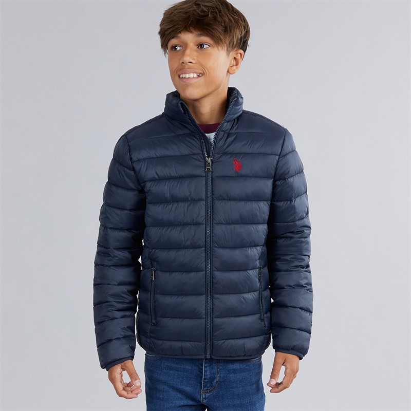 U.S. POLO ASSN. Boys Lightweaight Quilted Jacket Dark Sapphire Navy/Haute Red Dhm