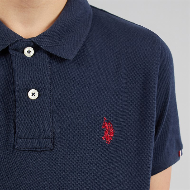 U.S. POLO ASSN. Boys DHM Pique Polo Shirt Dark Sapphire Navy/Haute Red Dhm