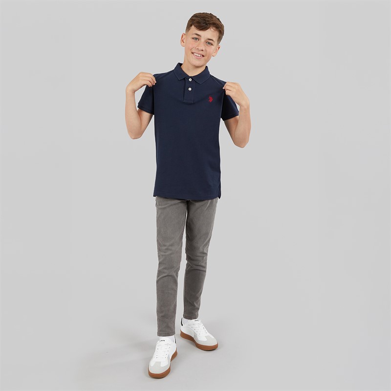 U.S. POLO ASSN. Boys DHM Pique Polo Shirt Dark Sapphire Navy/Haute Red Dhm