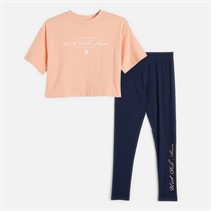 U.S. POLO ASSN. Girls Script Boxy Fit T-Shirt And Leggings Set Peach Nectar