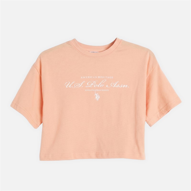 U.S. POLO ASSN. Girls Script Boxy Fit T-Shirt And Leggings Set Peach Nectar