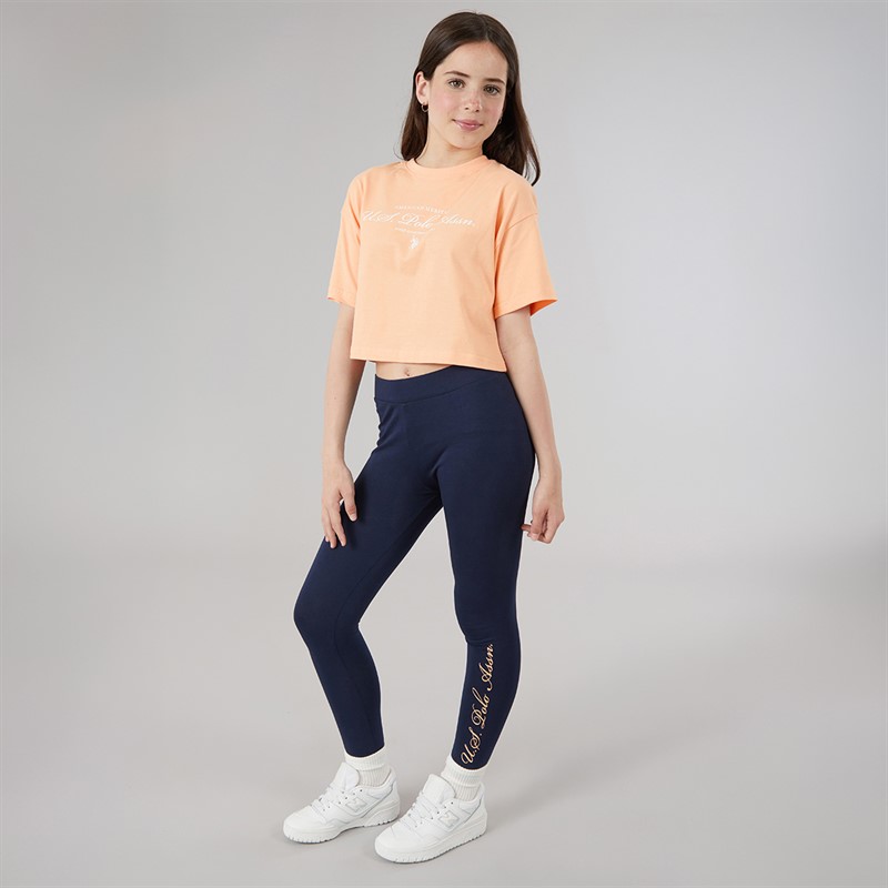 U.S. POLO ASSN. Girls Script Boxy Fit T-Shirt And Leggings Set Peach Nectar