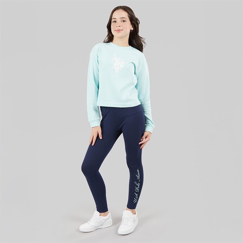U.S. POLO ASSN. Girls Boxy Sweatshirt And Leggings Set Blue Light