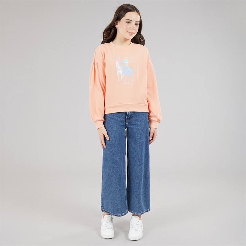 U.S. POLO ASSN. Girls Puff Sleeve DHM Graphic Sweatshirt Peach Nectar