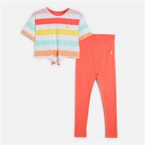 U.S. POLO ASSN. Girls Stripe T-Shirt And Leggings Set Sugar Coral
