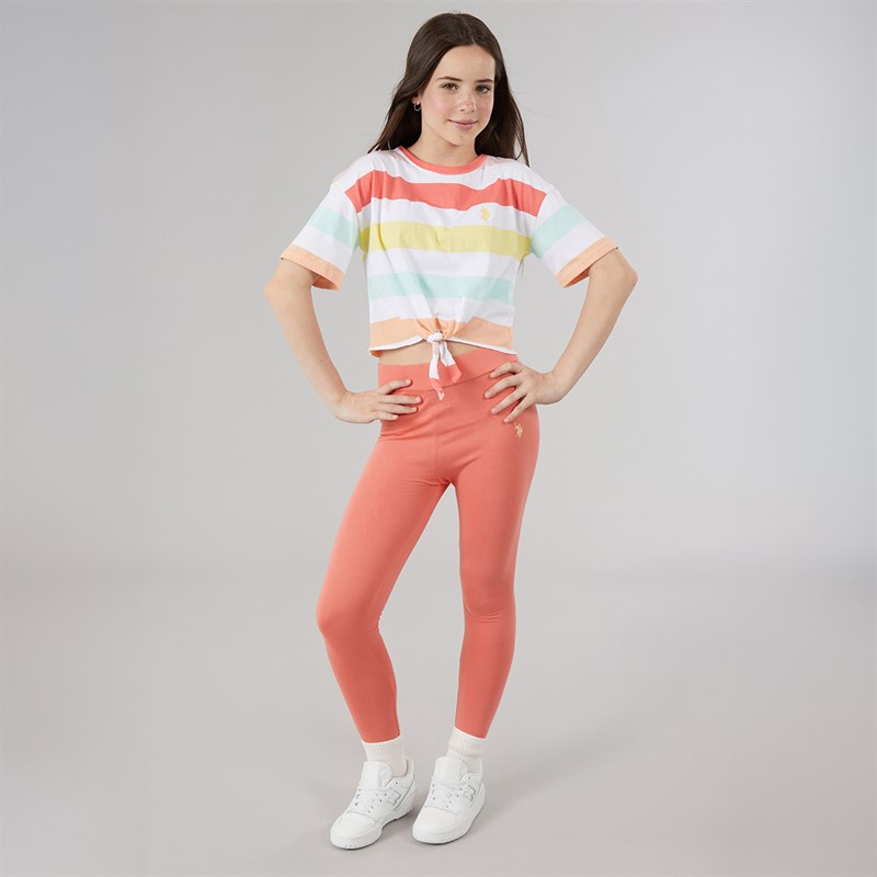 U.S. POLO ASSN. Girls Stripe T-Shirt And Leggings Set Sugar Coral