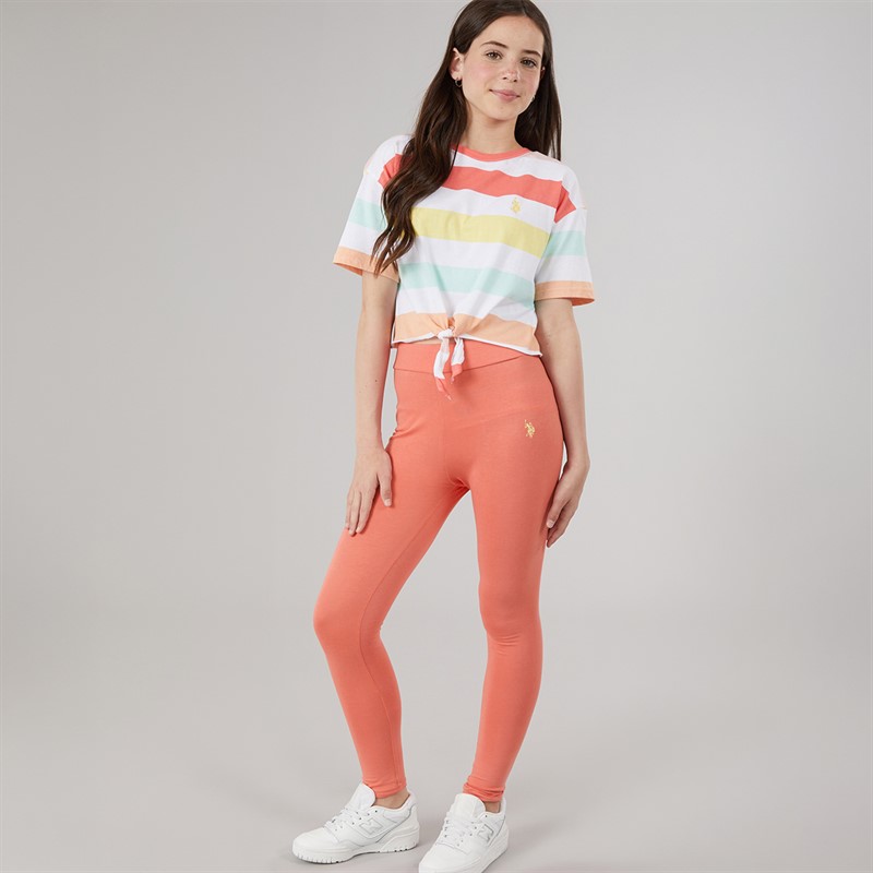 U.S. POLO ASSN. Girls Stripe T-Shirt And Leggings Set Sugar Coral