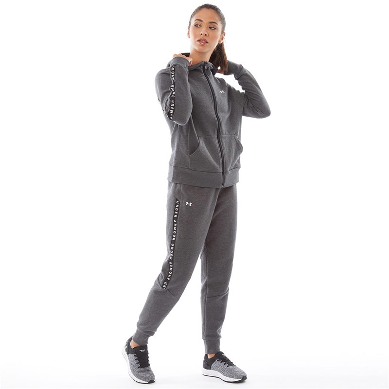 Womens Under Armour Taped Fleece Zip Hoody In Black