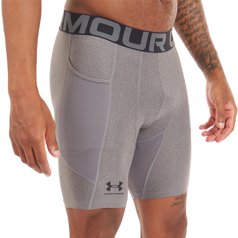 Under Armour Mens UA Heat Gear Armour Compression Shorts Carbon Heather/Black