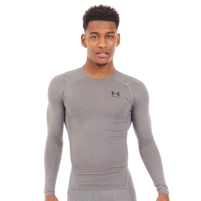 Under Armour Mens UA HG Heat Gear Armour Compression Long Sleeve Top Carbon Heather/Black