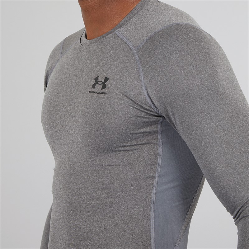 Under Armour Mens UA HG Heat Gear Armour Compression Long Sleeve Top Carbon Heather/Black