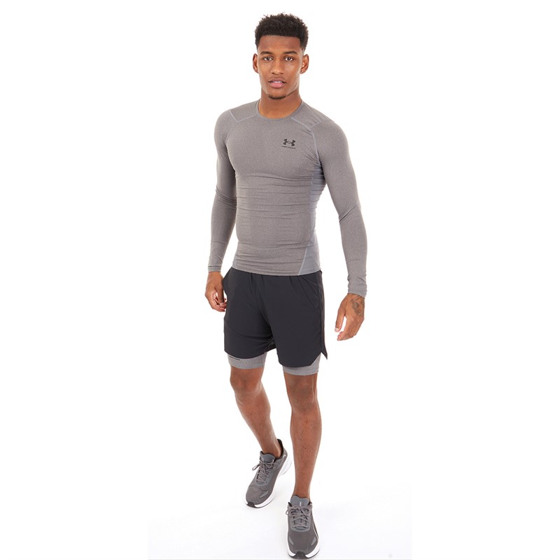 Under Armour Mens UA HG Heat Gear Armour Compression Long Sleeve Top Carbon Heather/Black