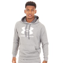 Under Armour Mens UA Rival Fleece Logo Hoodie Castlerock Light Hearther/White