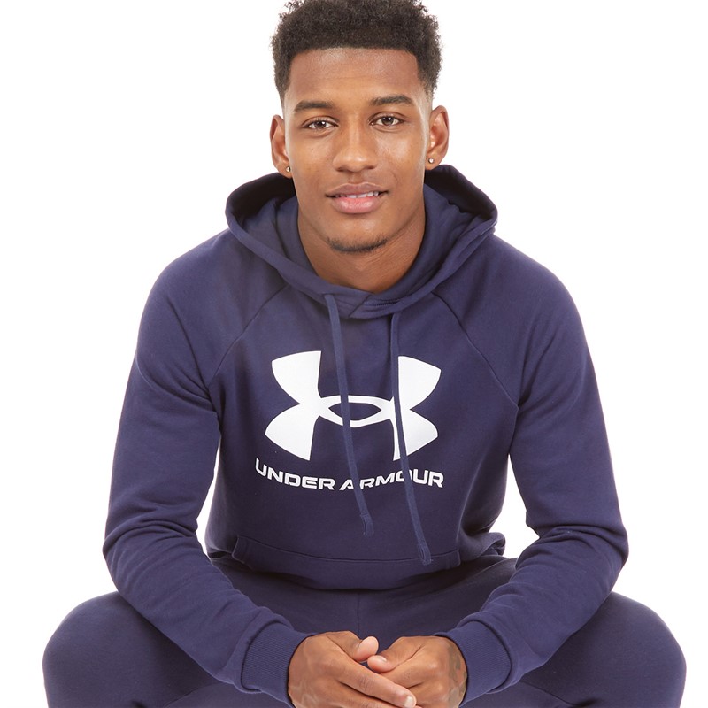 Under Armour Mens UA Rival Fleece Logo Hoodie Midnight Navy/White