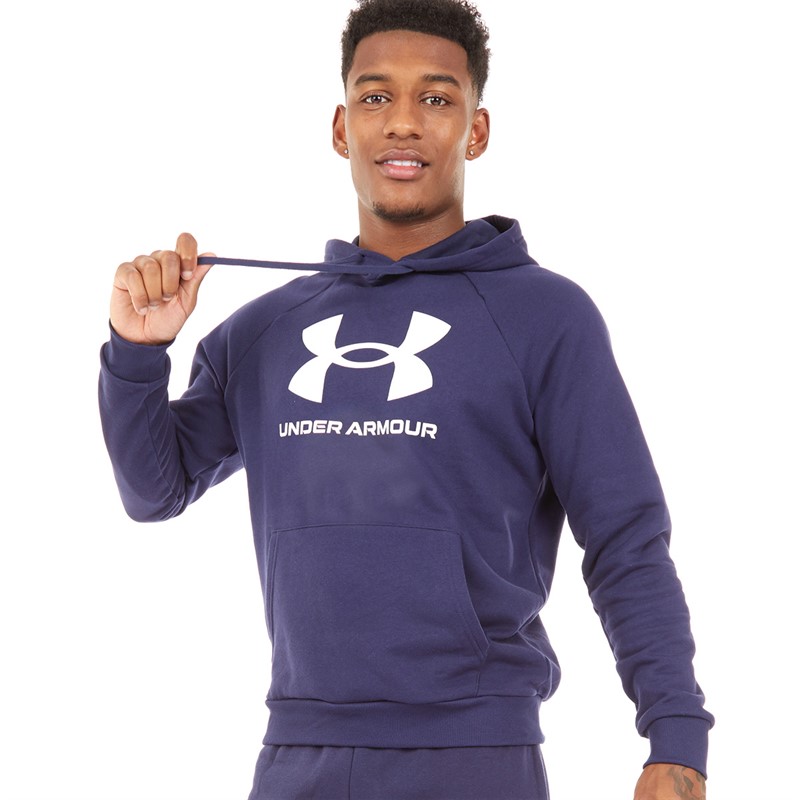 Under Armour Mens UA Rival Fleece Logo Hoodie Midnight Navy/White