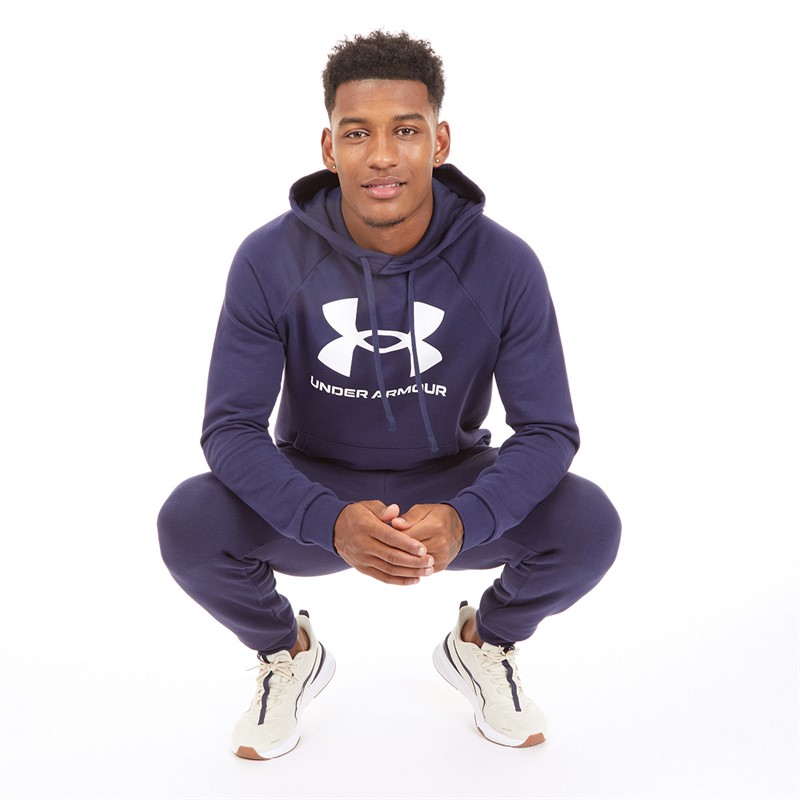 Under Armour Mens UA Rival Fleece Logo Hoodie Midnight Navy/White