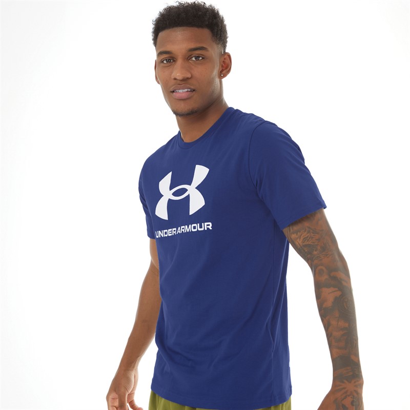 Under Armour Mens UA Sportstyle Logo Short Sleeve T-Shirt Tech Blue/White