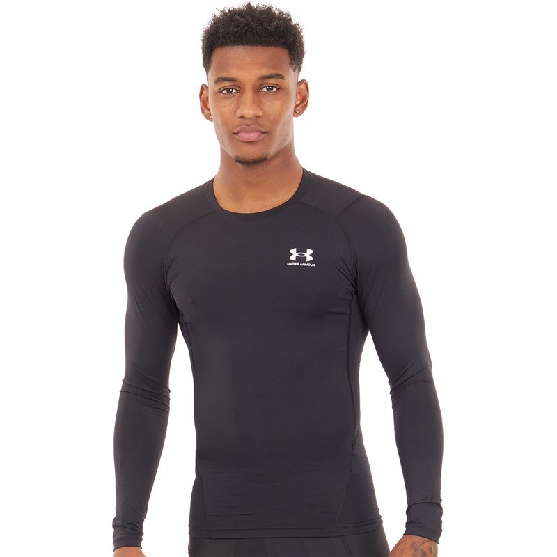 Under Armour Mens UA HG Heat Gear Armour Compression Long Sleeve Black/White