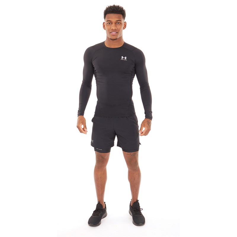 Under Armour Mens UA HG Heat Gear Armour Compression Long Sleeve Black/White