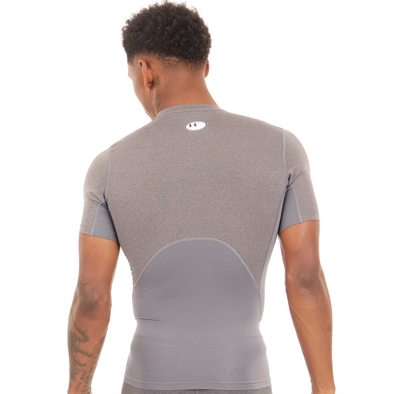 Under Armour Mens UA HG Heat Gear Armour Compression Short Sleeve Top Carbon Heather/Black