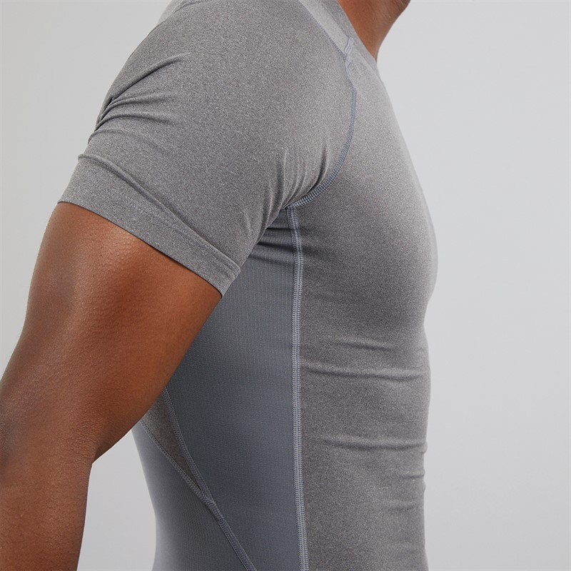 Under Armour Mens UA HG Heat Gear Armour Compression Short Sleeve Top Carbon Heather/Black