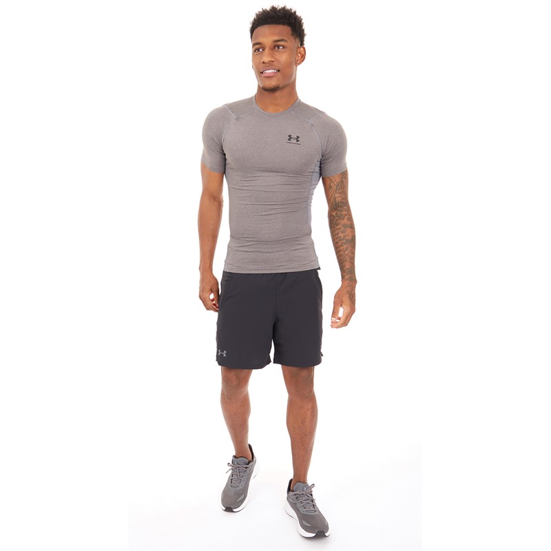 Under Armour Mens UA HG Heat Gear Armour Compression Short Sleeve Top Carbon Heather/Black