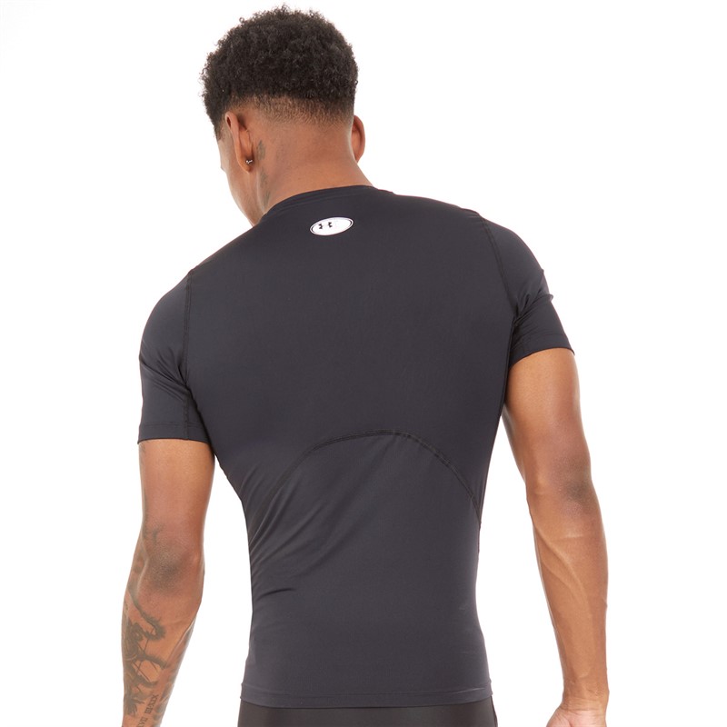 Under Armour Mens UA HG Heat Gear Armour Compression Short Sleeve Top Black/White