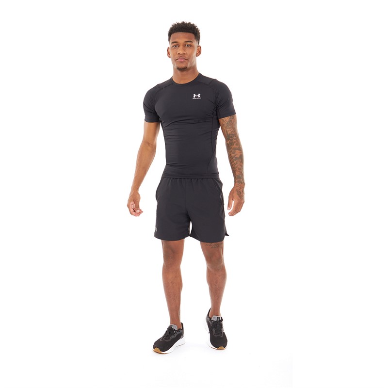 Under Armour Mens UA HG Heat Gear Armour Compression Short Sleeve Top Black/White