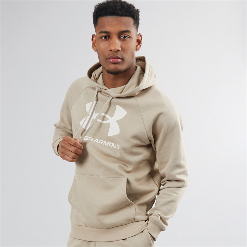 Under Armour Mens UA Rival Fleece Logo Hoodie City Khaki/Summit White