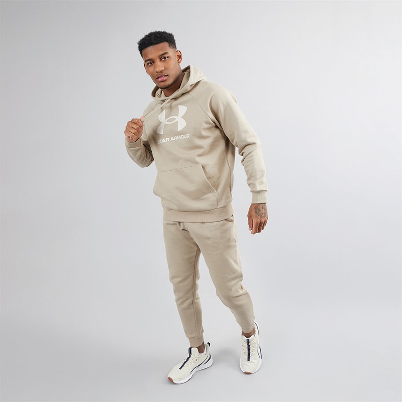 Under Armour Mens UA Rival Fleece Logo Hoodie City Khaki/Summit White