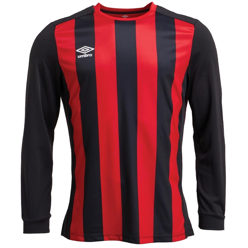 Buy Umbro Mens Milan Stripe Long Sleeve Football Jersey Black/Vermillion