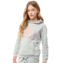 Umbro Junior Active Style Large Logo Hoodie Grey Marl/Pale Pink