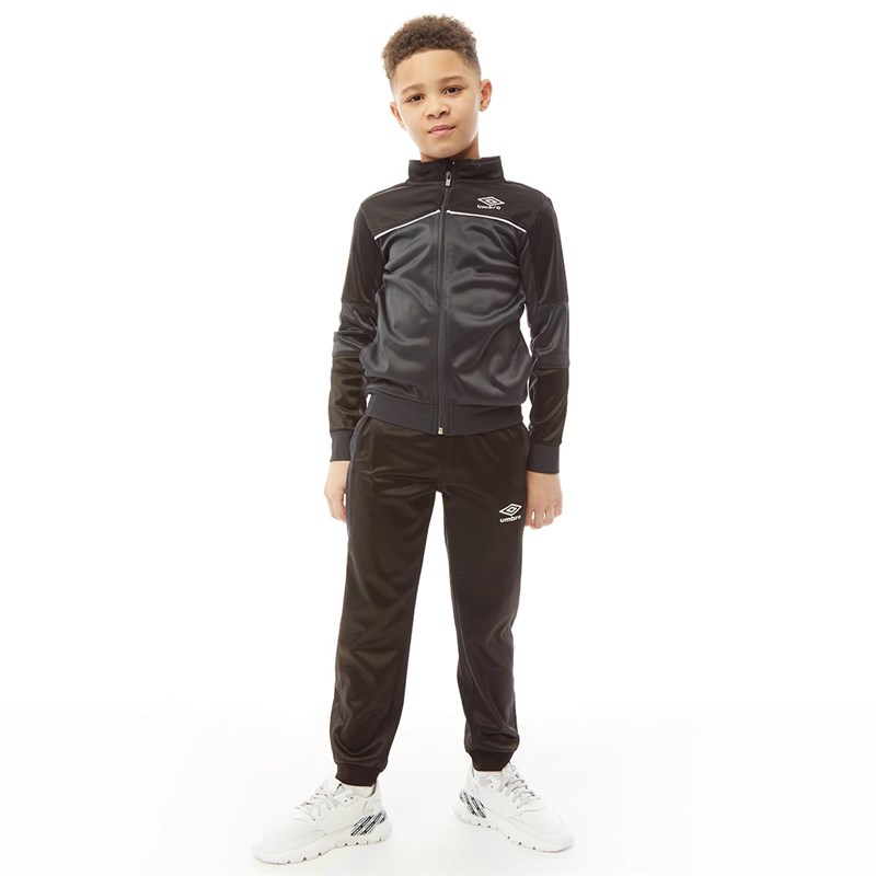 Umbro Junior Boys Active Style Tricot Tracksuit Black/Carbon