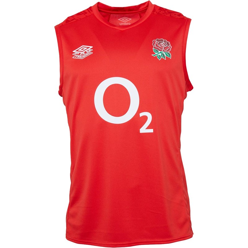 Umbro Mens England Rugby Training Singlet Flame Scarlet/Goji Berry