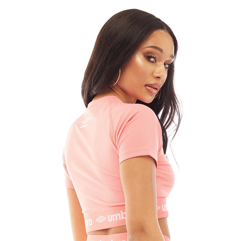 Umbro Womens Active Style Performance Crop Tight T-Shirt Shell Pink